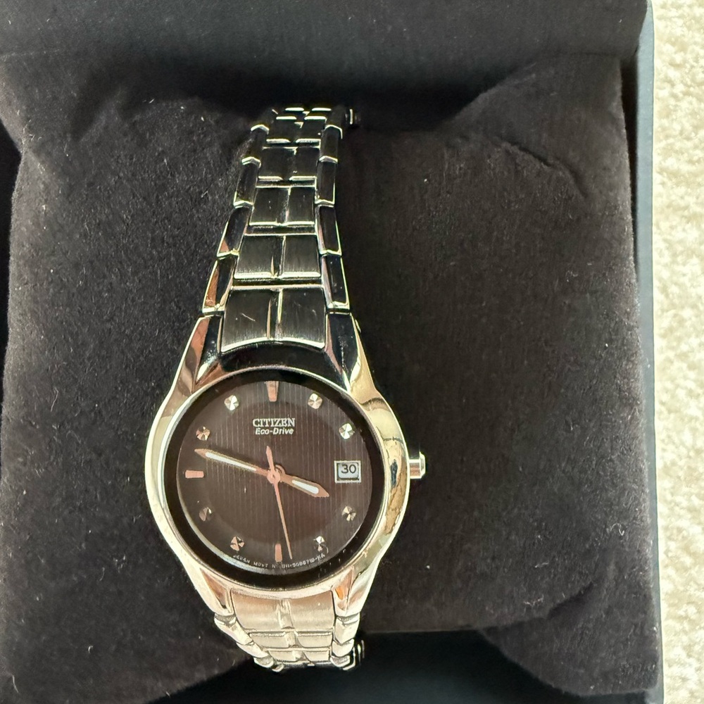 Citizen Eco-Drive Black Dial Silver Band Watch